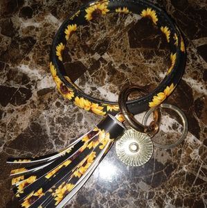 Sunflower bracelet keychain faux leather bangel w tassel Lily Pultizer key chain